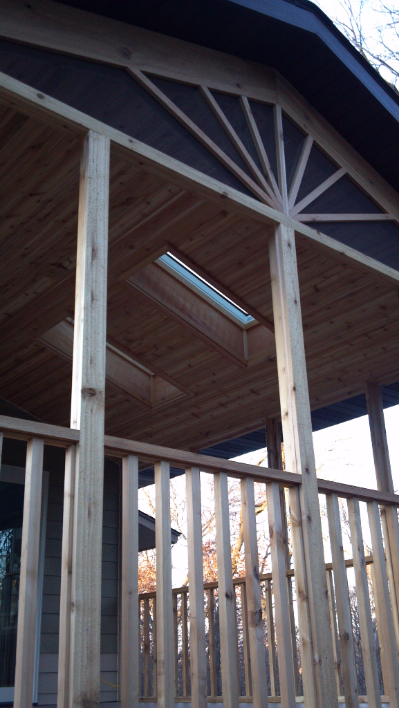 Tongue and Groove cedar ceiling, sky lights - screen porch, deck